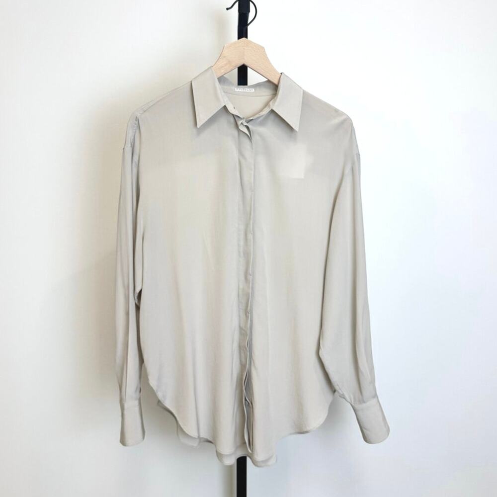 BRUNELLO CUCINELLI Beige Silk Button Up Collared Blouse M NEW Hidden Placket LS - Picture 1 of 8